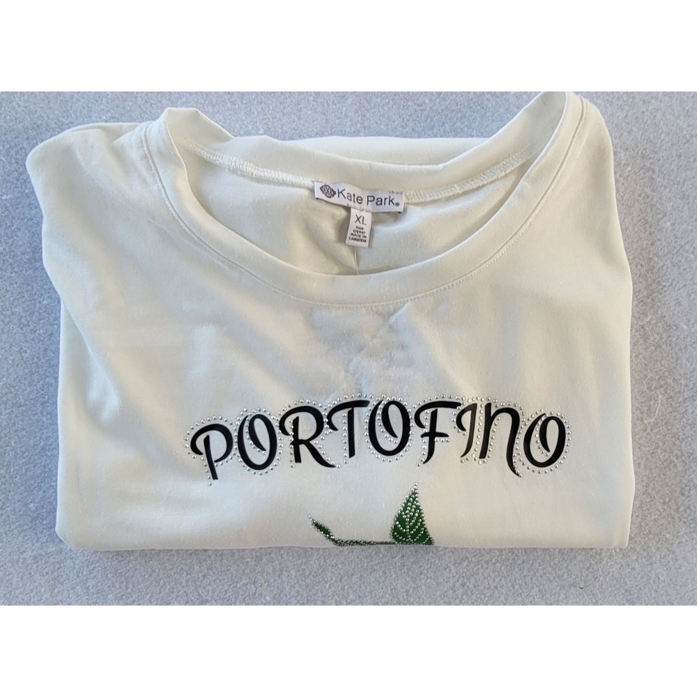 Kate Park Portofino Comfort White And Stampdo Short Sleeve T-Shirt, Womens XL - Picture 10 of 10